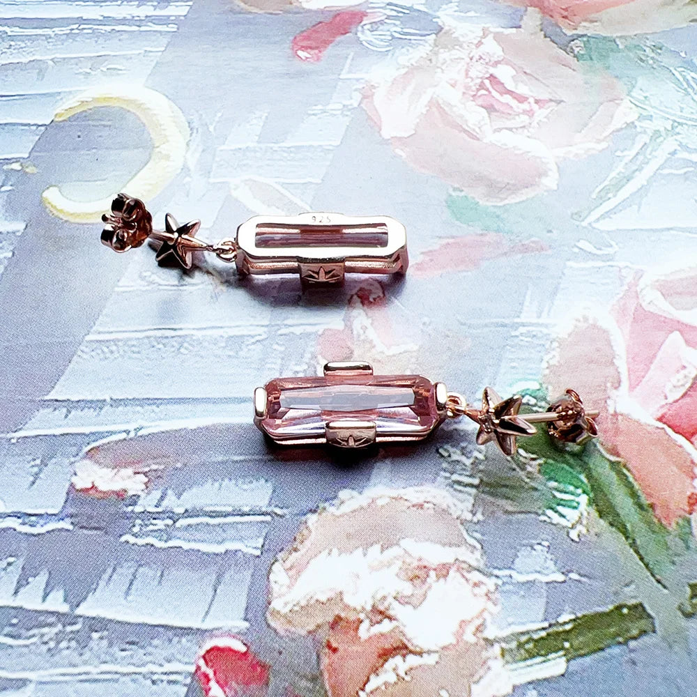 Rose Gold Star Pink Zircon Earrings