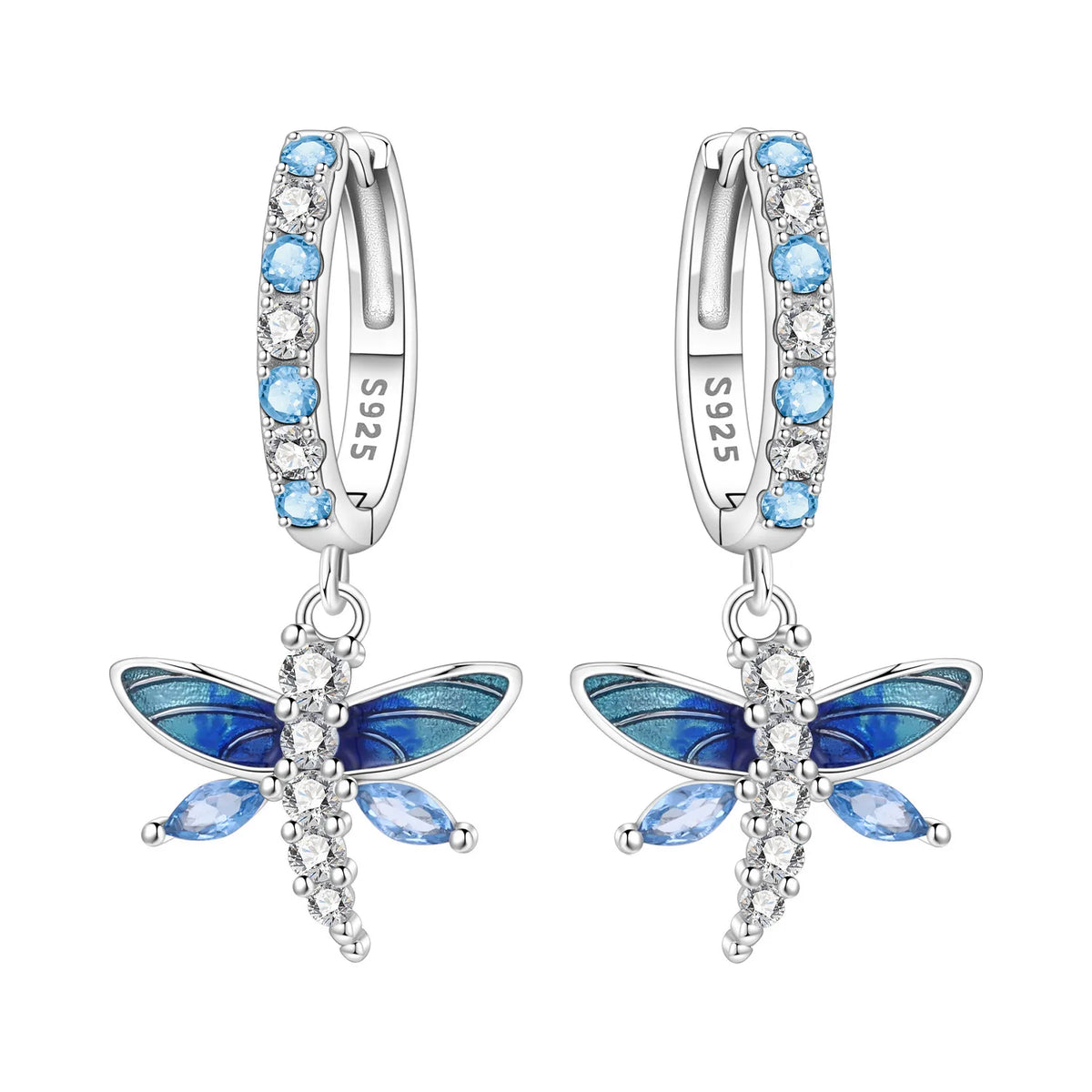 Blue Butterfly Sterling Silver Drop Earrings