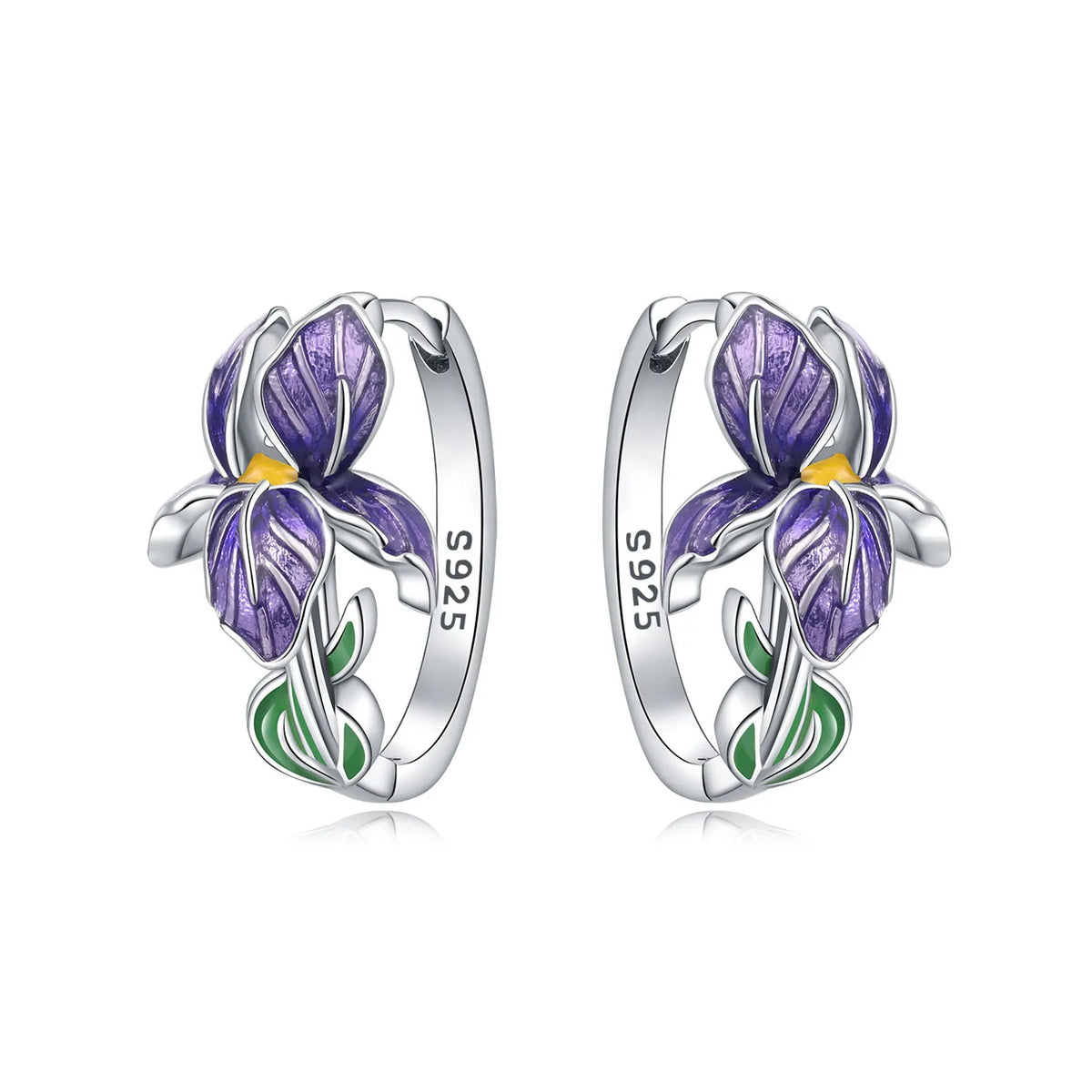 Purple Iris S925 Hoop Earrings