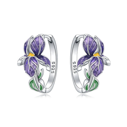 Purple Iris S925 Hoop Earrings