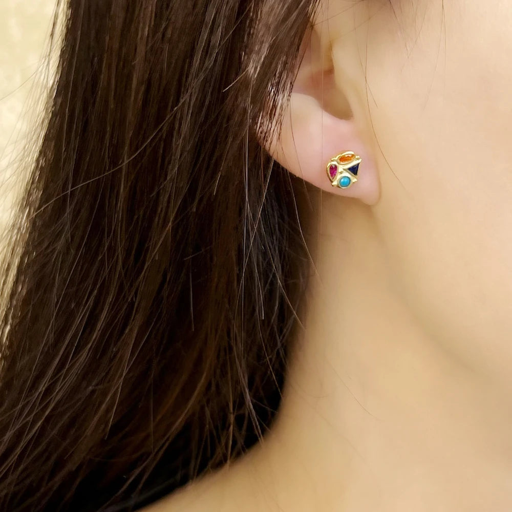 Multicolour Geometric Sterling Silver Stud Earrings