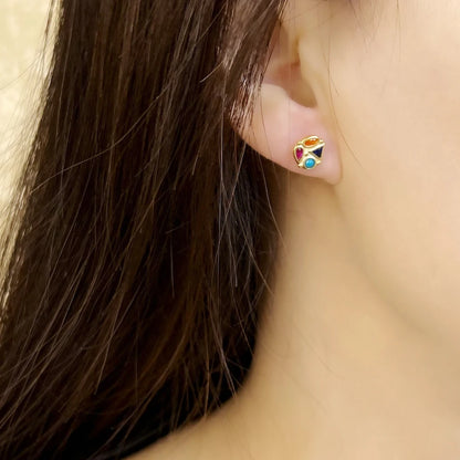 Multicolour Geometric Sterling Silver Stud Earrings