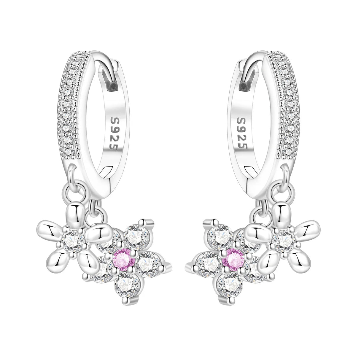 Iris Flower Sterling Silver Drop Earrings