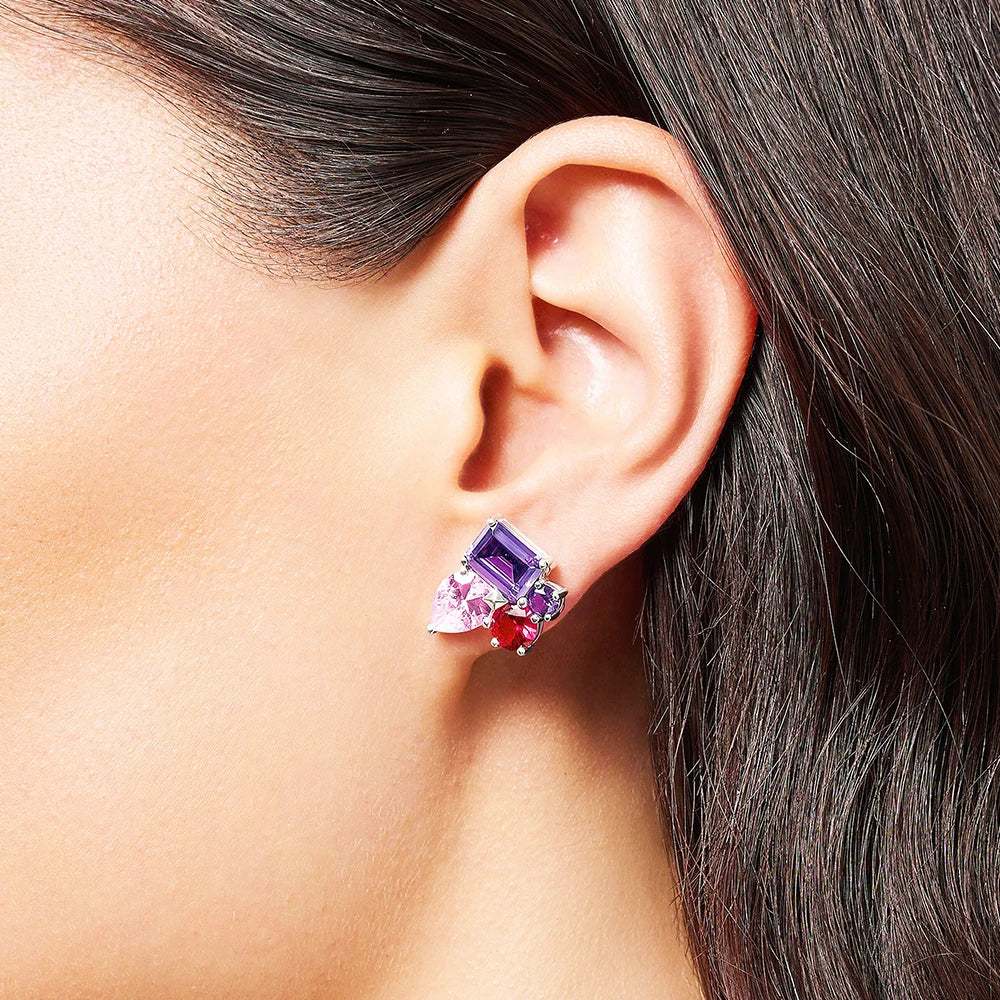 Pink & Violet Zircon Stud Earrings