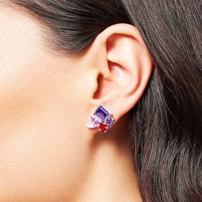 Pink & Violet Zircon Stud Earrings
