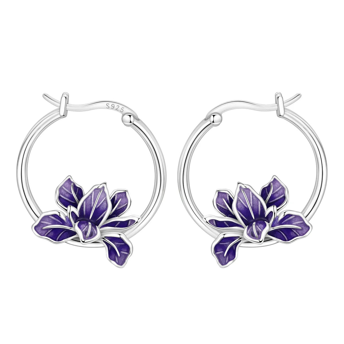 Purple Iris S925 Hoop Earrings