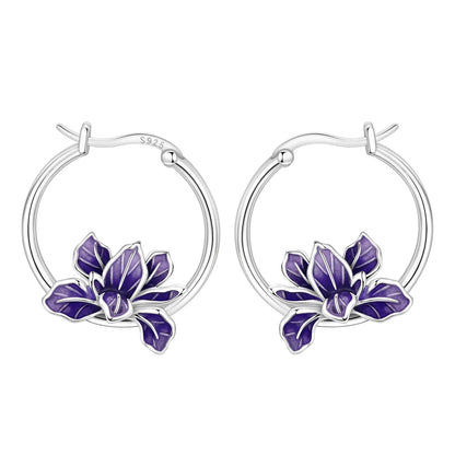 Purple Iris S925 Hoop Earrings