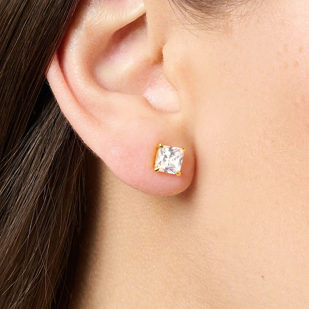 Orange Princess-Cut Zircon Stud Earrings