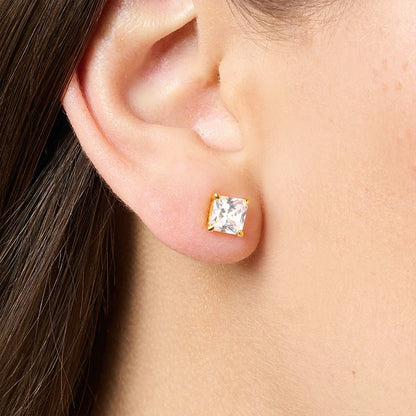 Orange Princess-Cut Zircon Stud Earrings
