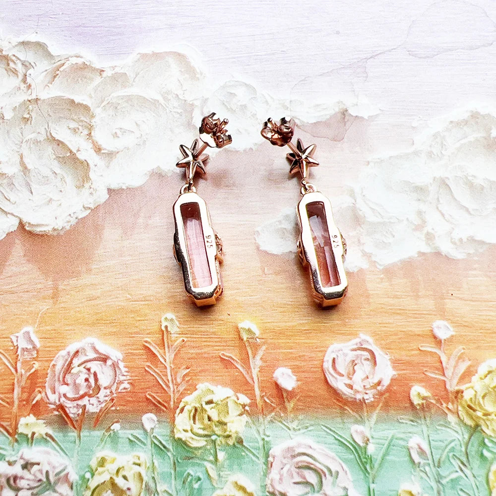 Rose Gold Star Pink Zircon Earrings