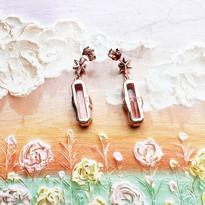 Rose Gold Star Pink Zircon Earrings