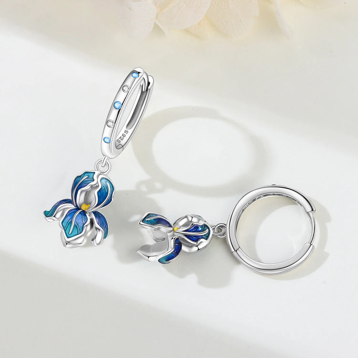 Iris Flower Sterling Silver Drop Earrings