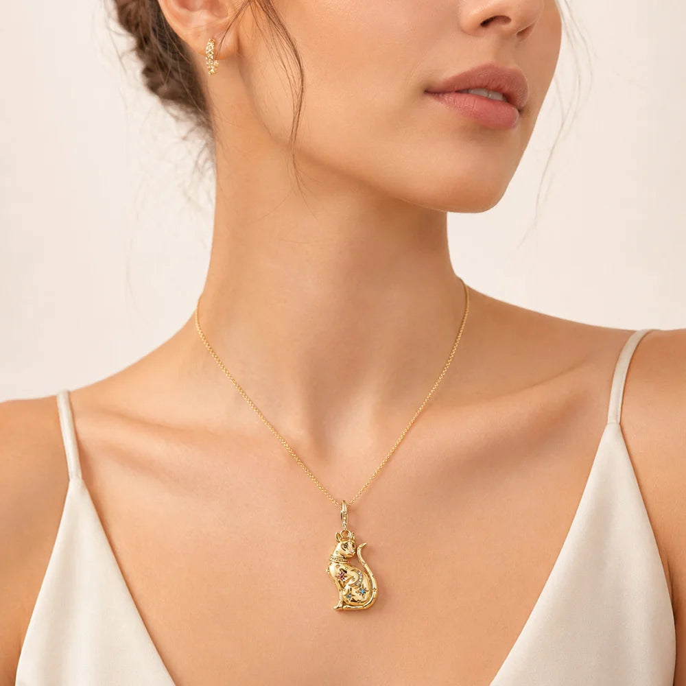 Golden Cat Pendant Necklace