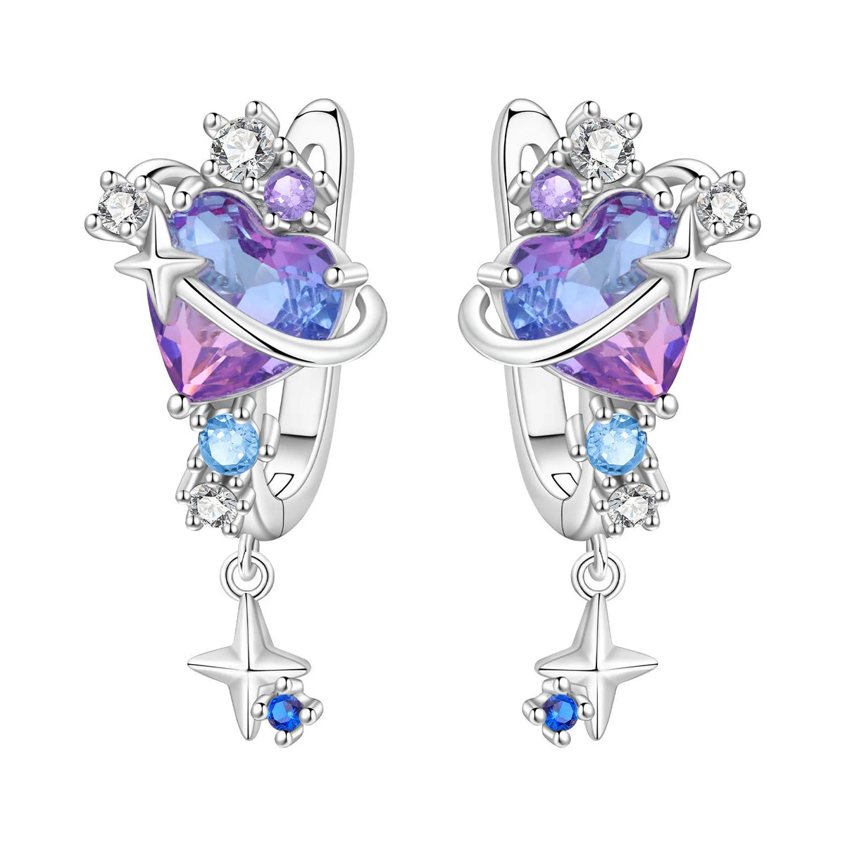 Purple Clover Sterling Silver Drop Earrings