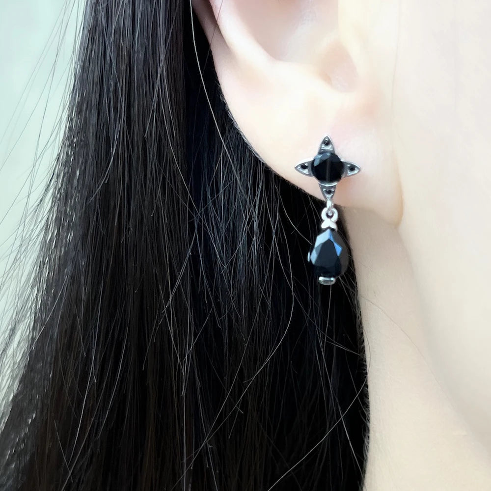 Black Drop Sterling Silver Stud Earrings
