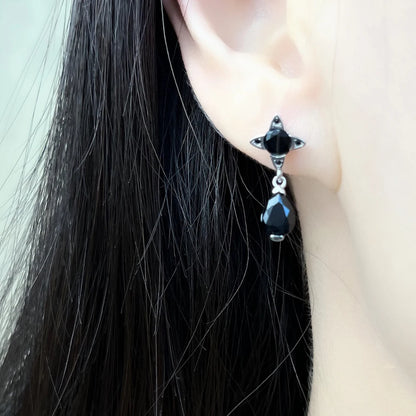 Black Drop Sterling Silver Stud Earrings