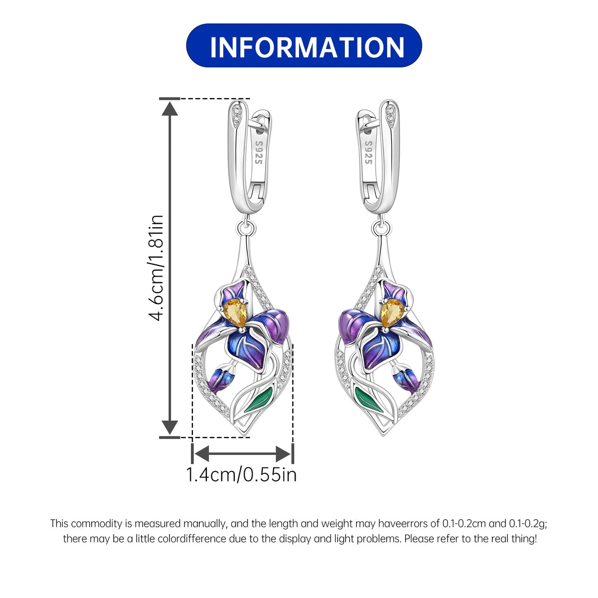 Purple Clover Sterling Silver Drop Earrings